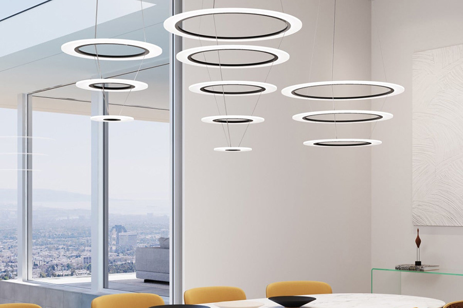 Sonneman Arctic Rings LED Chandelier - Satin Black, Small Triple LED Ring Pendant