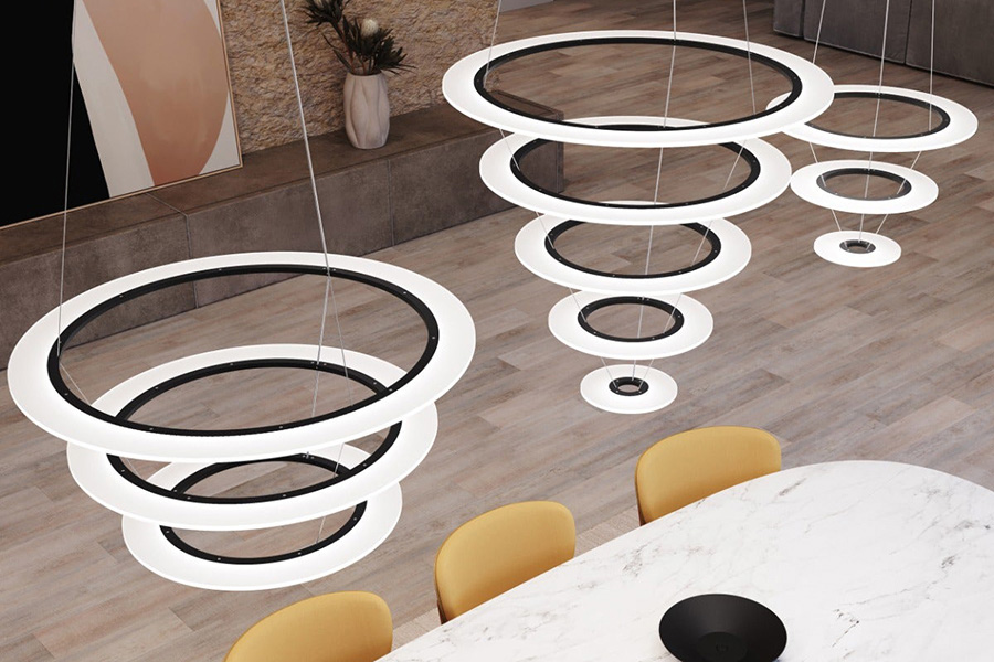 Sonneman Arctic Rings LED Chandelier - Satin Black, Large Triple LED Ring Pendant