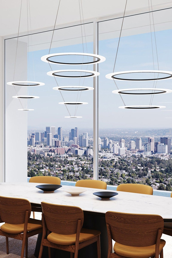 Sonneman Arctic Rings LED Chandelier - Satin Black, Large Triple LED Ring Pendant