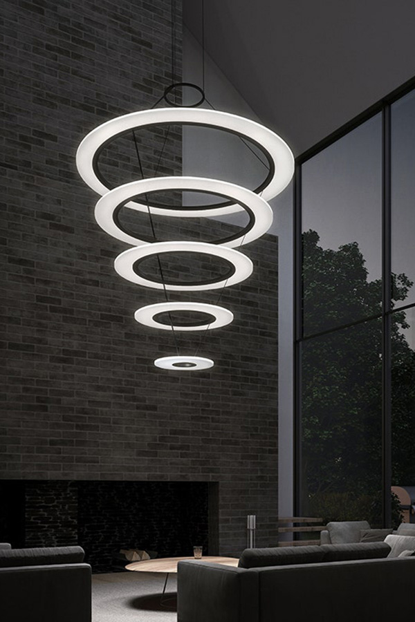 Sonneman Arctic Rings LED Chandelier - Bright Satin Aluminum, Quintuple LED Ring Pendant