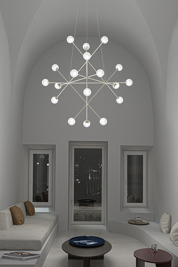 Sonneman Proton Beta Chandelier - Polished Black Nickel, White Crushed Glass