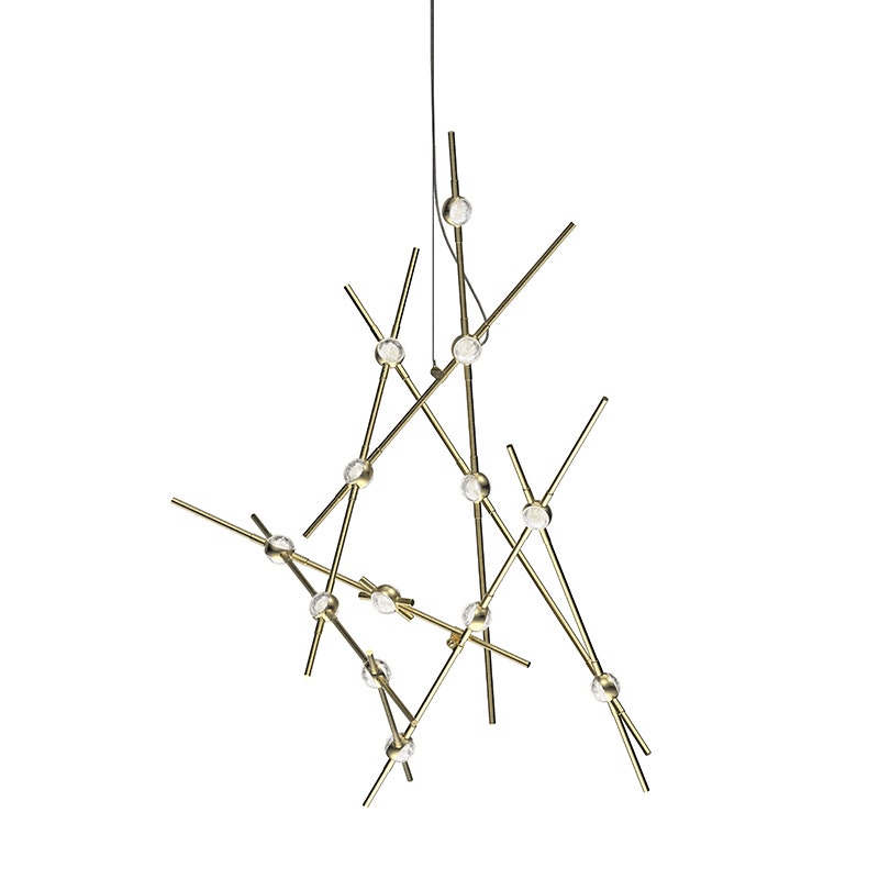 Sonneman Constellation Galaxy Matrix Horizontal Round Chandelier - Minor, Satin Brass, Clear Faceted Acrylic Lens