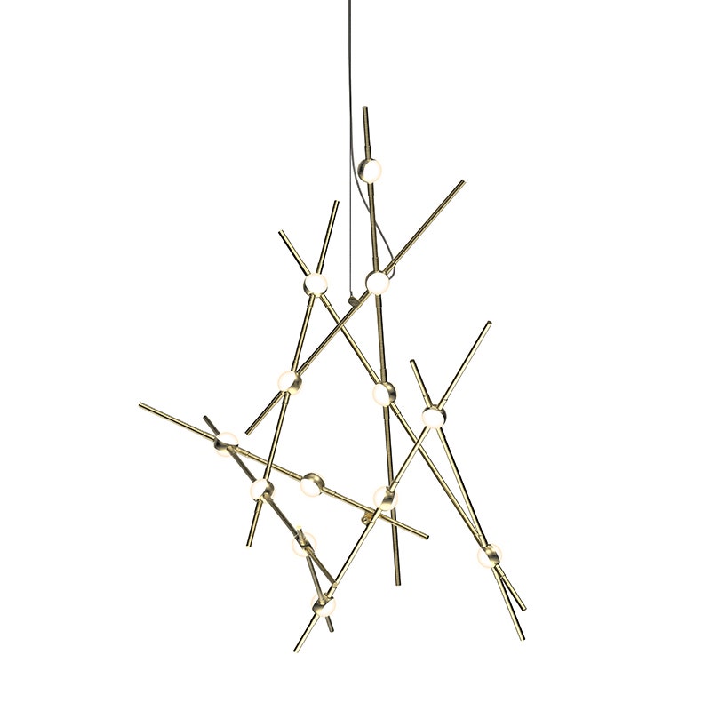 Sonneman Constellation Galaxy Matrix Horizontal Round Chandelier - Minor, Satin Brass, White Optical Acrylic Lens