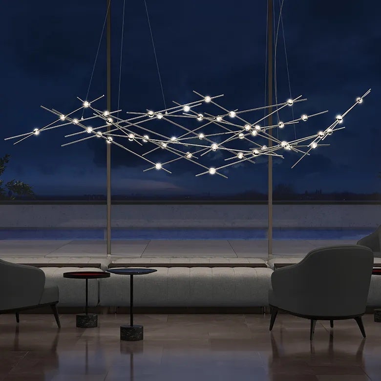 Sonneman Constellation Ursa Chandelier - Minor, Satin Brass, Clear Faceted Acrylic Lens