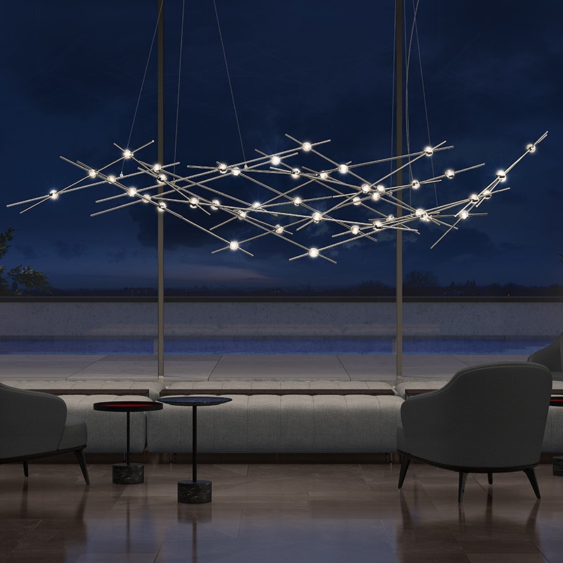 Sonneman Constellation Ursa Chandelier - Major, Satin Nickel, Clear Faceted Acrylic Lens