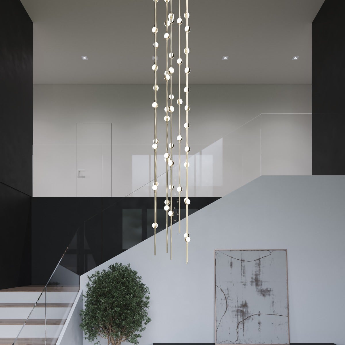 Sonneman Constellation Andromeda Chandelier - Short 6", Satin Brass, Clear Faceted Acrylic Lens