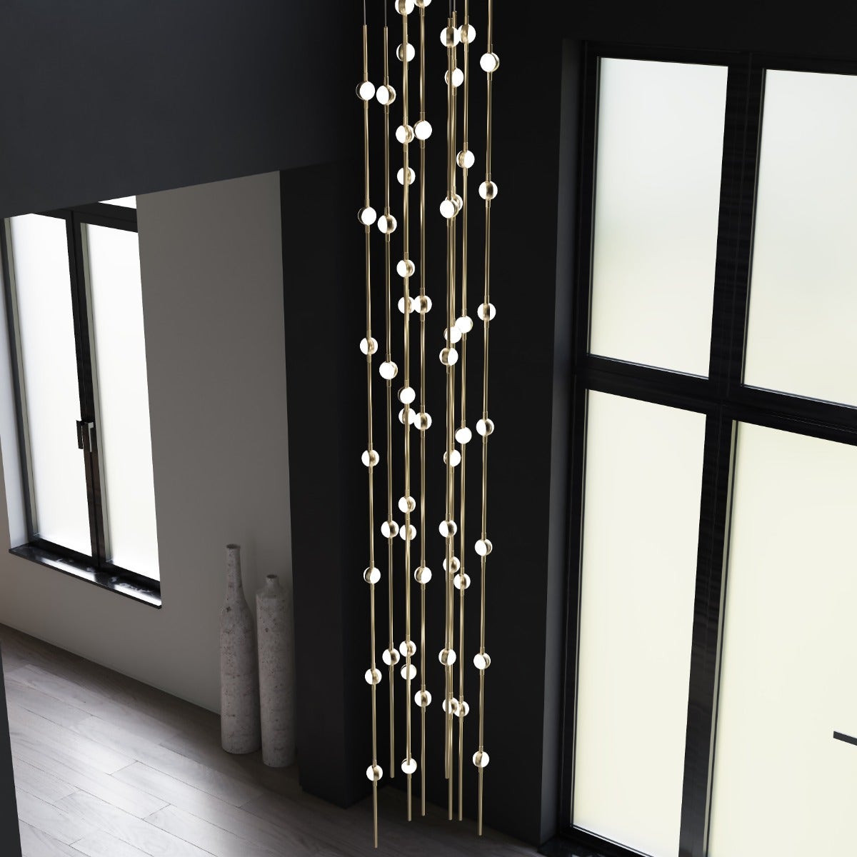 Sonneman Constellation Andromeda Chandelier - Short 6", Satin Brass, Clear Faceted Acrylic Lens