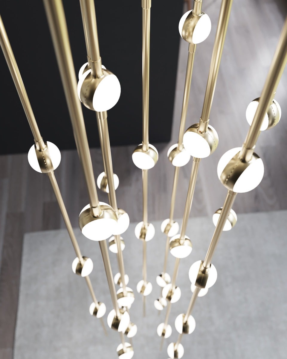 Sonneman Constellation Andromeda Chandelier - Short 6", Satin Brass, Clear Faceted Acrylic Lens