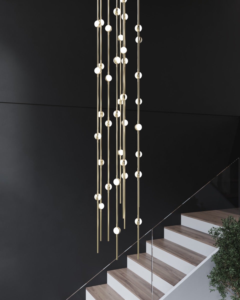 Sonneman Constellation Andromeda Chandelier - Short 6", Satin Brass, Clear Faceted Acrylic Lens