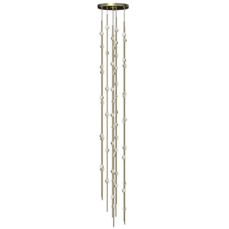 Sonneman Constellation Andromeda Chandelier - Tall 12", Satin Brass, Clear Faceted Acrylic Lens