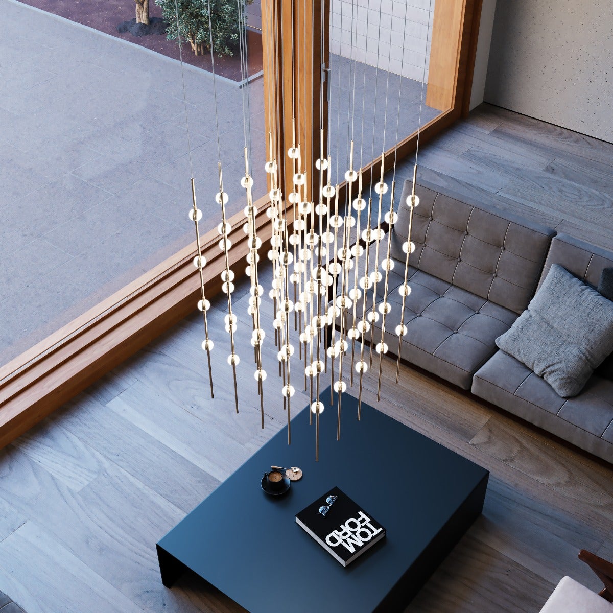 Sonneman Constellation Cosmic Cube Chandelier - 20", Satin Brass, White Optical Acrylic Lens