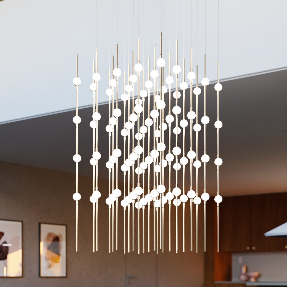 Sonneman Constellation Cosmic Cube Chandelier - 20", Satin Brass, White Optical Acrylic Lens