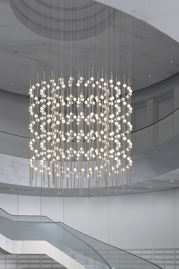 Sonneman Constellation Centaurus LED Chandelier - Satin Nickel, Cylinder, Clear Faceted Acrylic Lens, 3000K