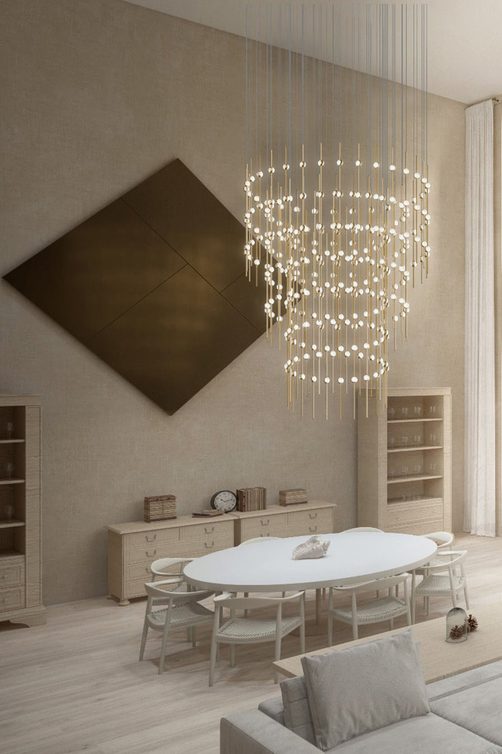 Sonneman Constellation Centaurus LED Chandelier - Satin Brass, Pyramid, Clear Faceted Acrylic Lens, 2700K