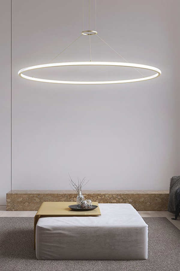 Sonneman Luna Round LED Pendant - Bright Satin Aluminum, 36" Round, 3500K