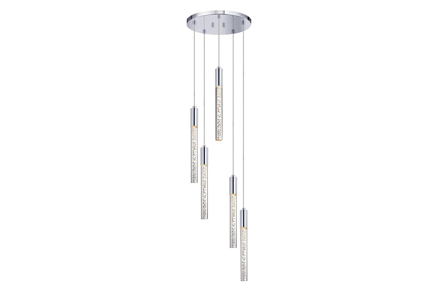 Sonneman Champagne Wands Chandelier - Polished Chrome, 5-Light Round