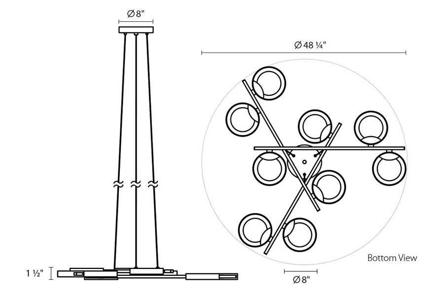 Sonneman Light Guide Ring Chandelier - Satin Black with White Interior, 9-Light