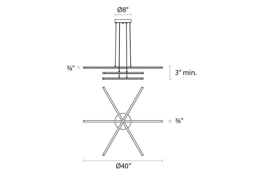 Sonneman Stix LED Chandelier - Satin Black, 3-Arm