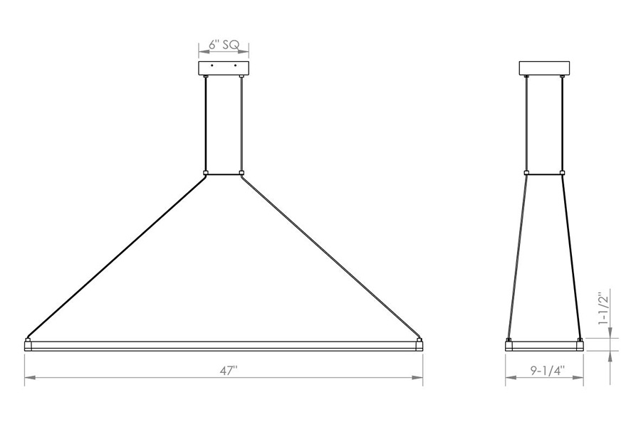 Sonneman Stix Rectangle LED Pendant - Bright Satin Aluminum, 47" x 9"