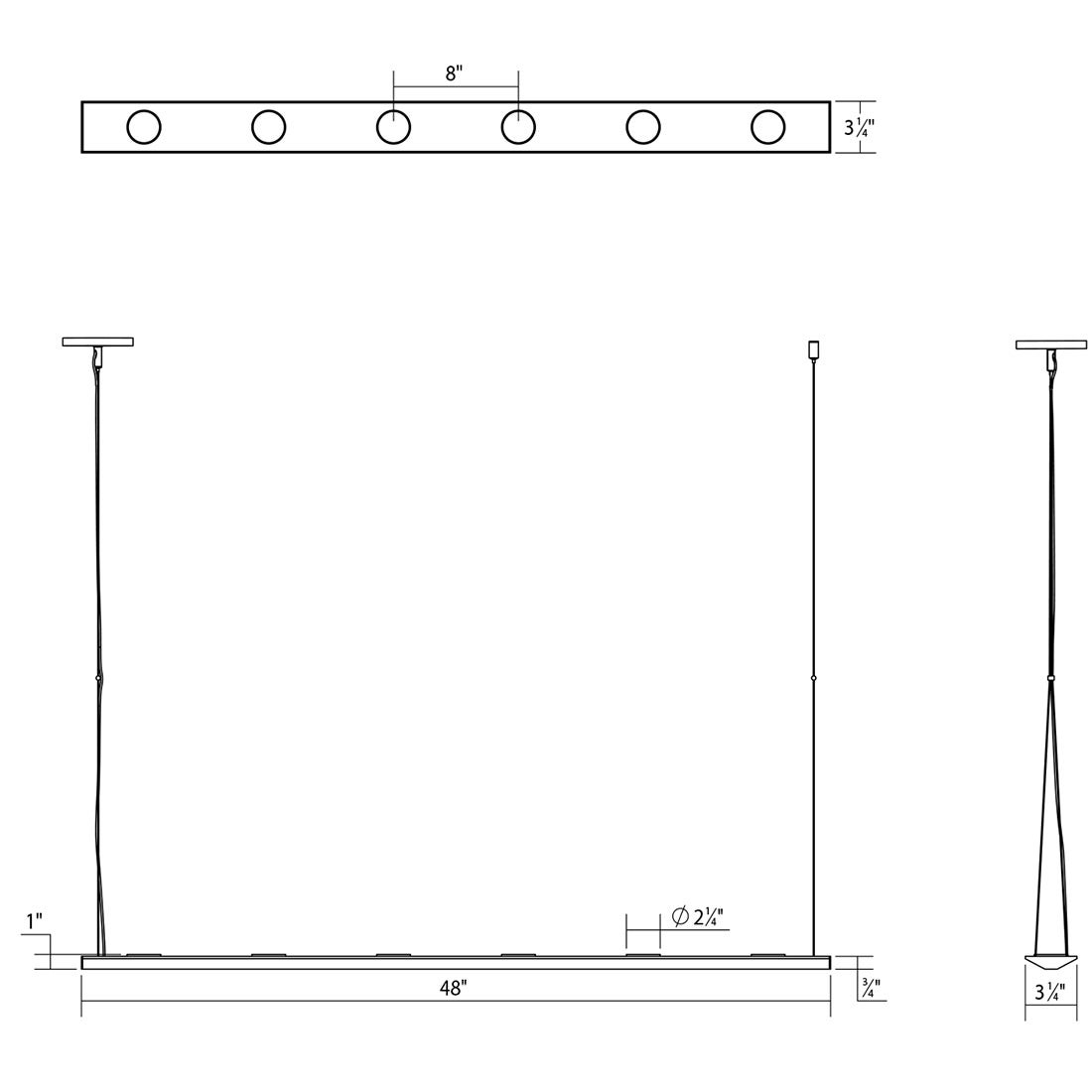 Sonneman Votives LED Bar Pendant - 4', .25" height x 2.25" diameter