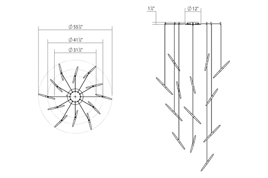 Sonneman Ballet LED Chandelier - Bright Satin Aluminum, 13-Light, Swag