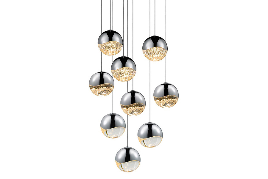 Sonneman Grapes LED Chandelier - Polished Chrome, 9-Light Large, Round Canopy