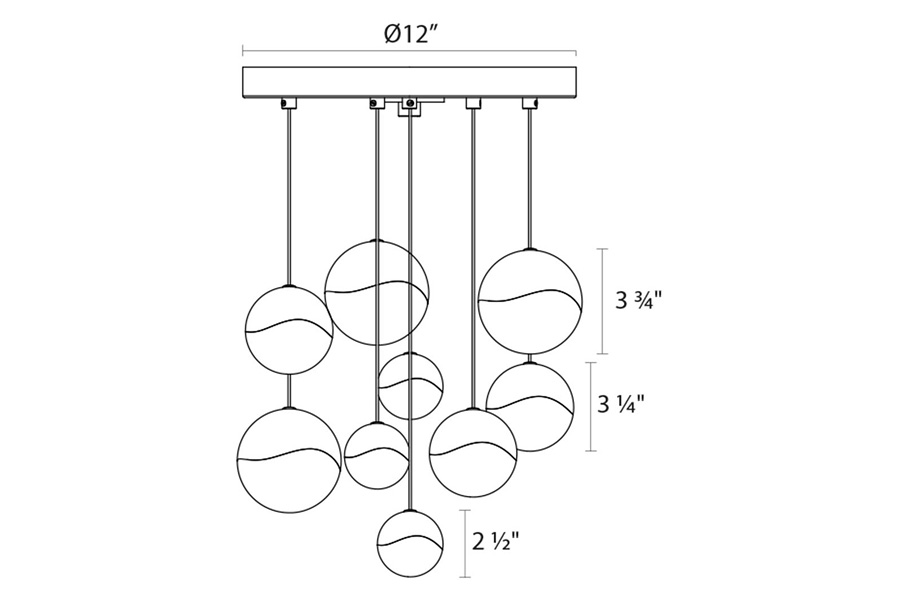 Sonneman Grapes LED Chandelier - Satin Nickel, 9-Light Assorted, Round Canopy