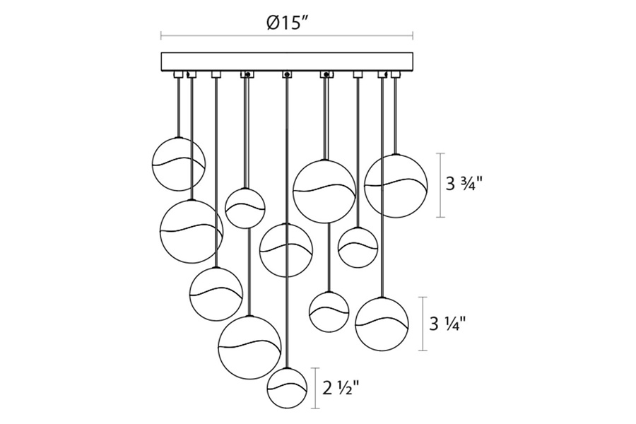 Sonneman Grapes LED Chandelier - Satin Nickel, 12-Light Assorted, Round Canopy