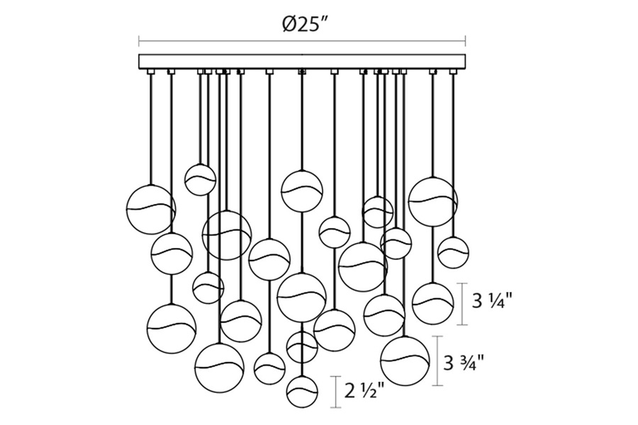 Sonneman Grapes LED Chandelier - Polished Chrome, 24-Light Assorted, Round Canopy