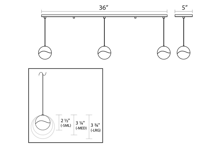 Sonneman Grapes LED Chandelier - Polished Chrome, 3-Light Large, Rectangle Canopy