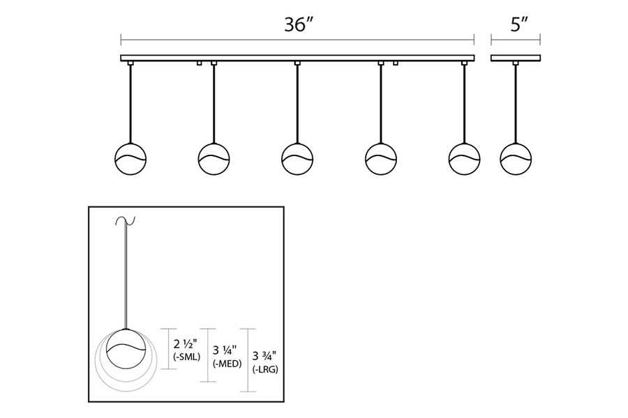 Sonneman Grapes LED Chandelier - Satin Nickel, 5-Light Large, Rectangle Canopy