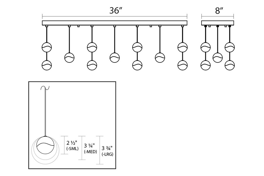 Sonneman Grapes LED Chandelier - Polished Chrome, 11-Light Large, Rectangle Canopy