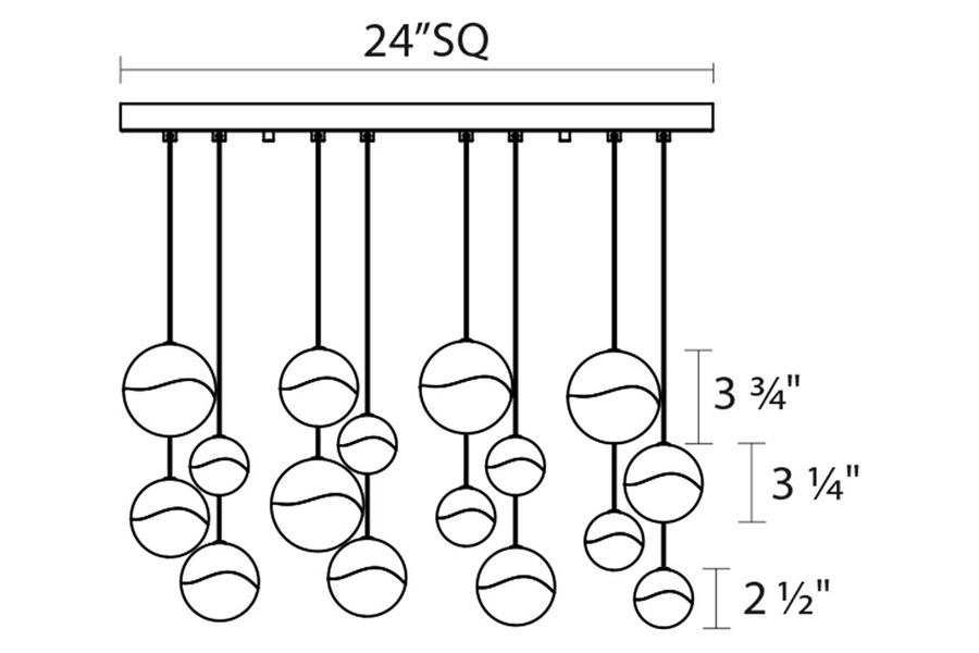 Sonneman Grapes LED Chandelier - Polished Chrome, 16-Light Assorted, Square Canopy