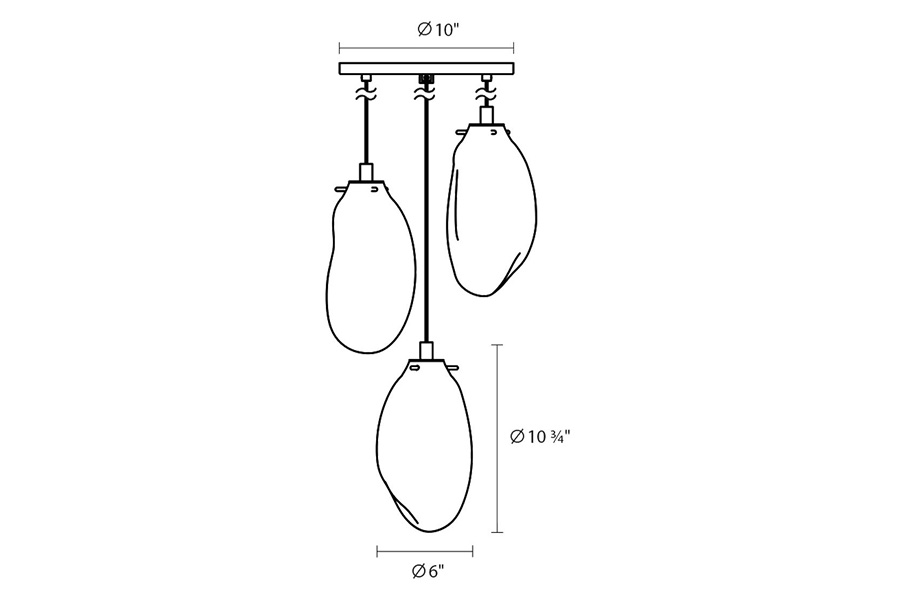 Sonneman Liquid LED Chandelier - Satin Black, 3-Light Standard, Round Canopy, Clear Glass