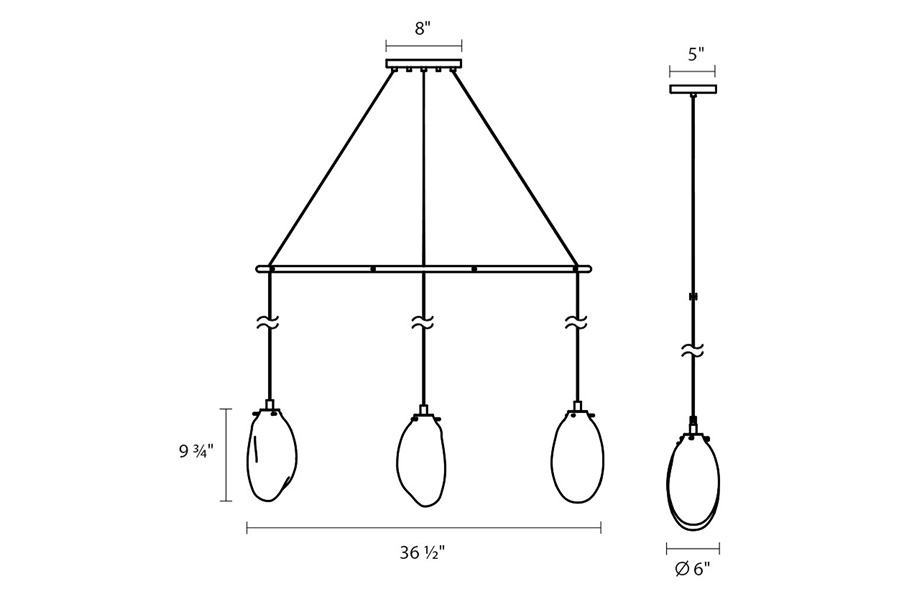 Sonneman Liquid LED Chandelier - Satin Black, 3-Light Standard, Linear Spreader, Clear Glass