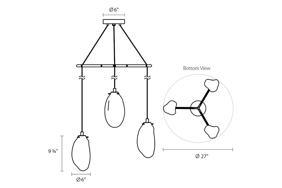 Sonneman Liquid LED Chandelier - Satin Black, 3-Light Standard, Tri-Spreader, Clear Glass