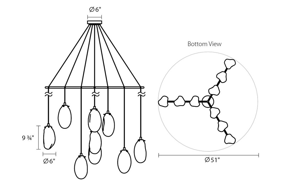 Sonneman Liquid LED Chandelier - Satin Black, 9-Light Standard, Tri-Spreader, Clear Glass