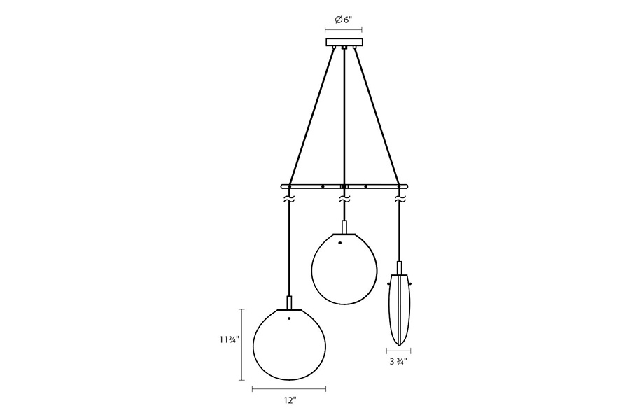 Sonneman Cantina LED Chandelier - Satin Black, Medium 3-Light Tri-Spreader, Poured White Glass