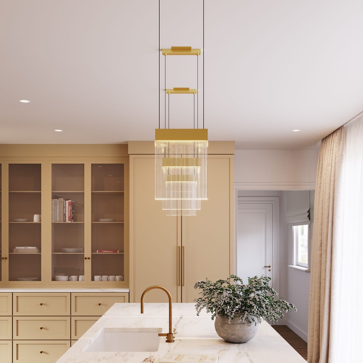 Sonneman V Panels Single Pendant - Pendant, Brass Finish