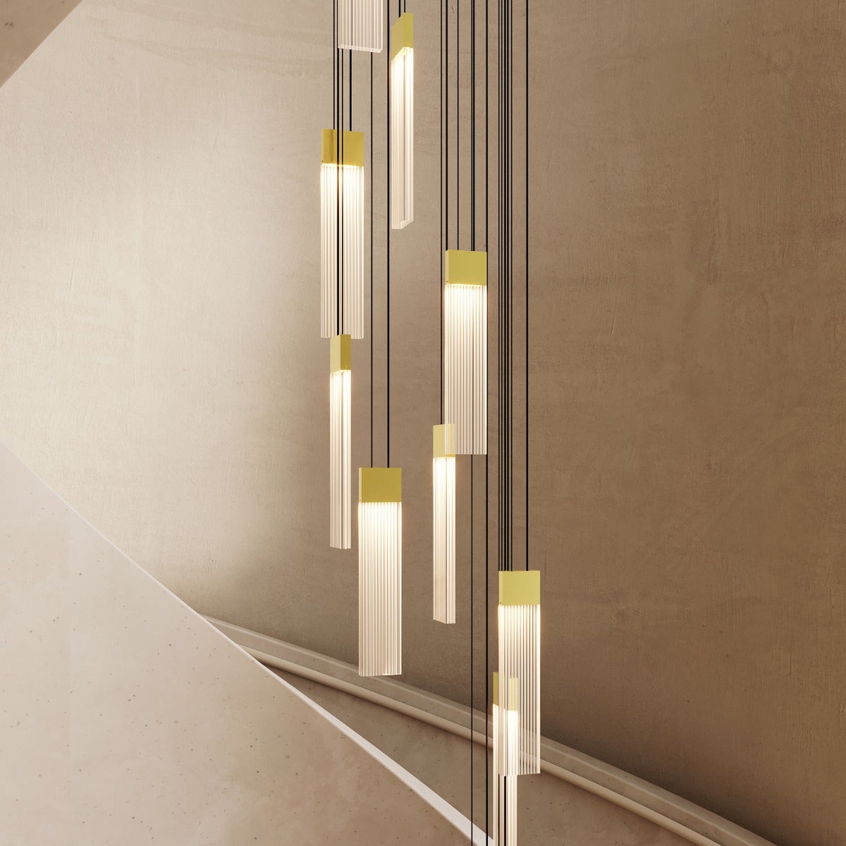 Sonneman V Panels Chandelier - 3 Light Thin, Brass Finish