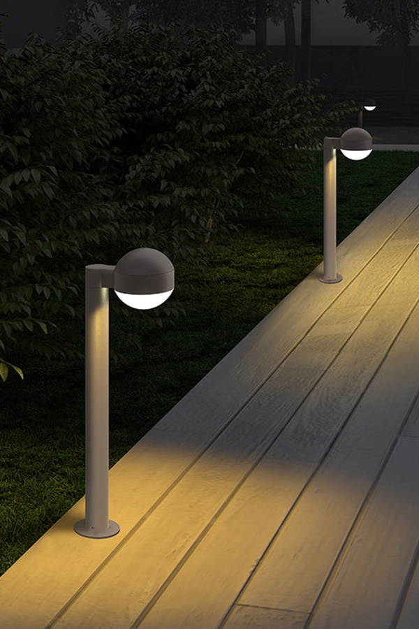 Sonneman REALS LED Bollard - Textured Gray, 16", Dome Cap and Dome LEns