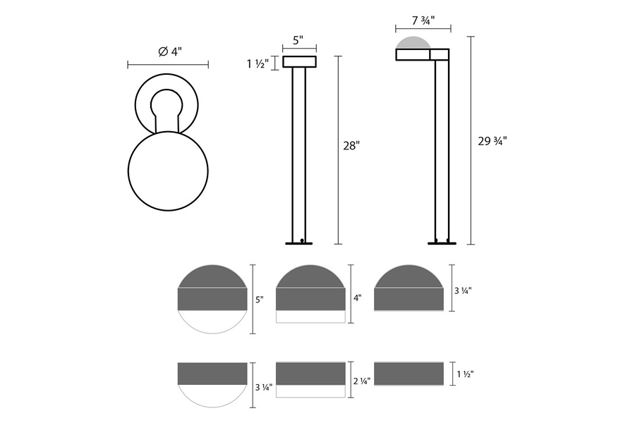 Sonneman REALS LED Bollard - Textured Bronze, 28", Dome Cap and Plate Lens