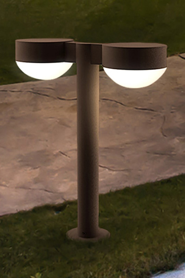 Sonneman REALS LED Double Bollard - Textured Gray, 22", Dome Caps and Dome Lenses