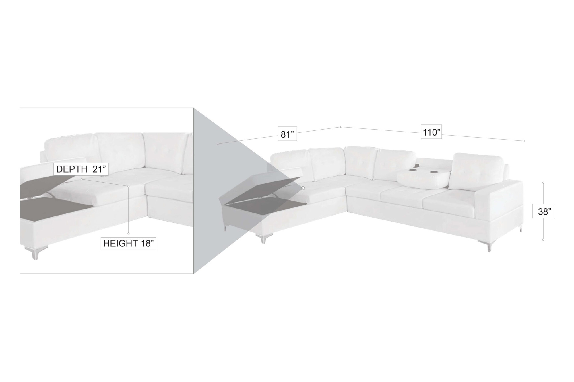 Stanza Antonella Left Facing Sectional - White