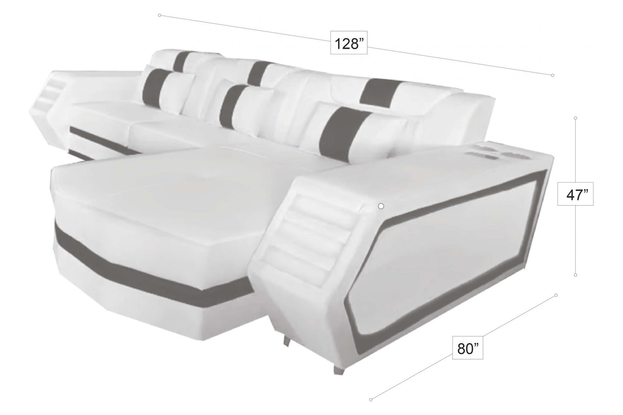 Stanza Boa Left Facing Sectional with LED - White