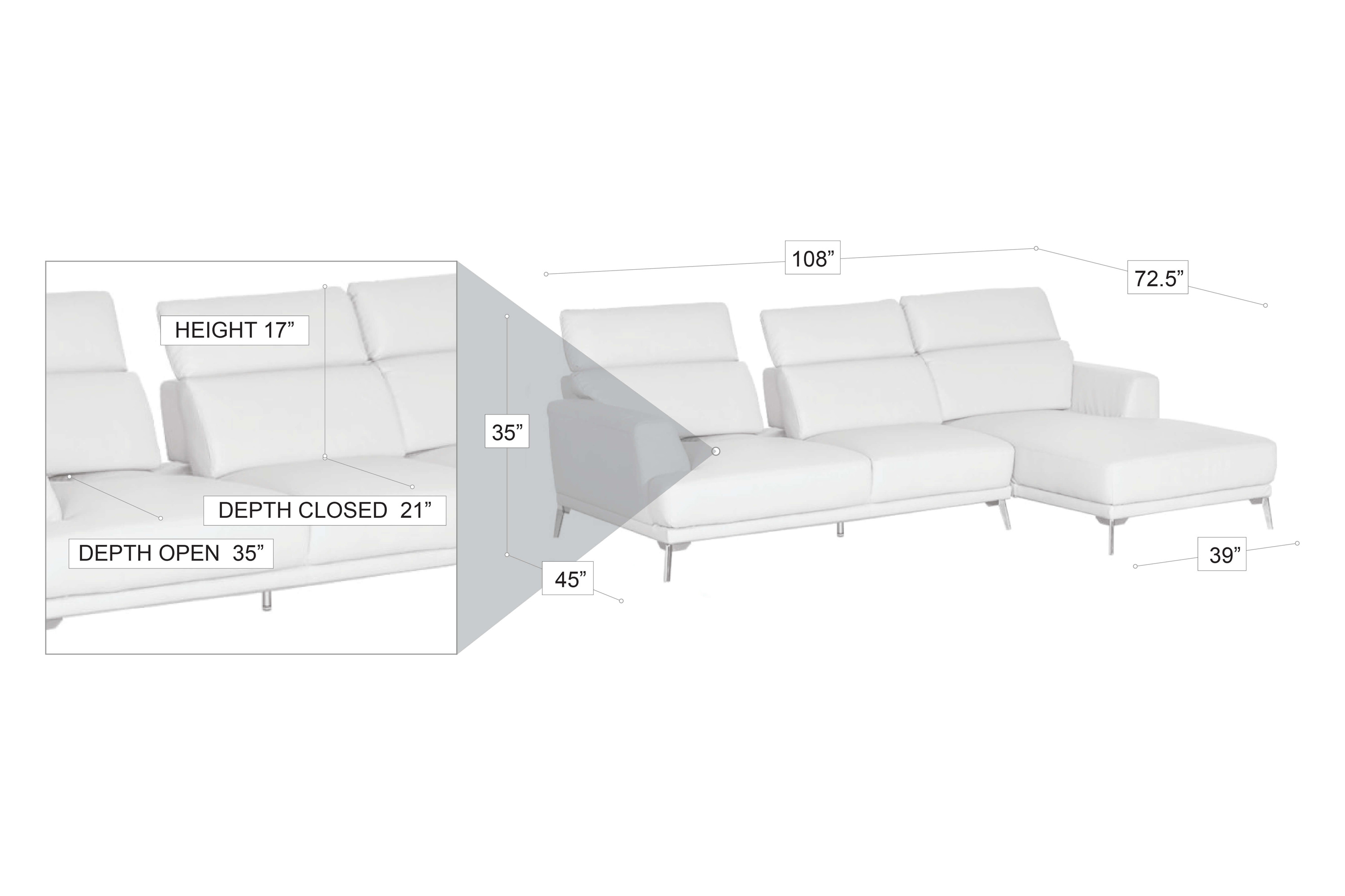 Stanza Kim Left Facing Sectional - White