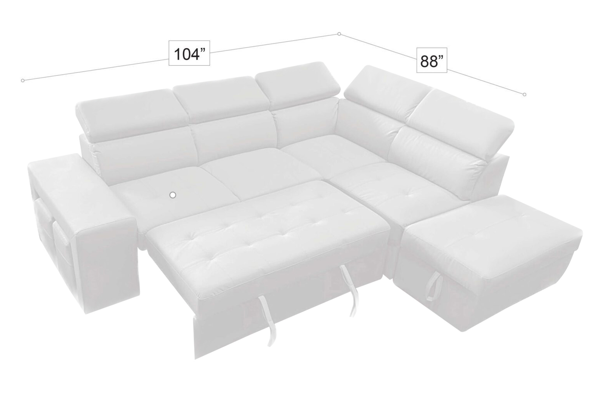 Stanza Positano Left Facing Eco Leather Sectional - White