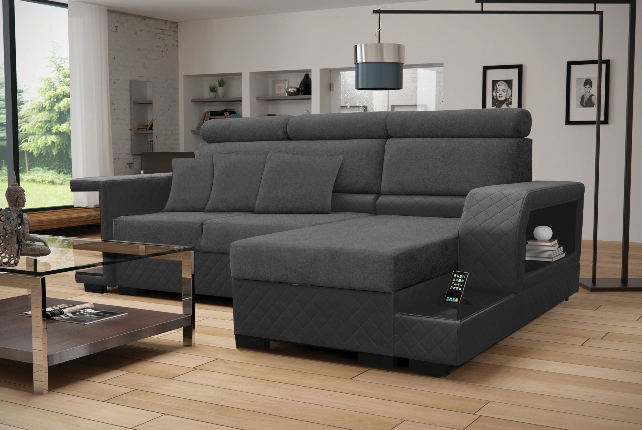 Styles Amaro Left-Facing Sectional - Gray, Fabric