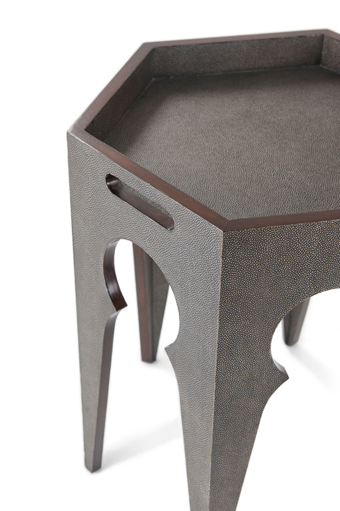 Theodore Alexander Radium Hexagonal Accent Table - Tempest Shagreen