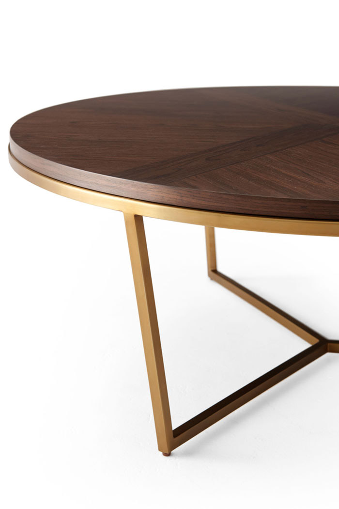 Theodore Alexander Fisher Round Cocktail Table - Walnut Veneer/Brass